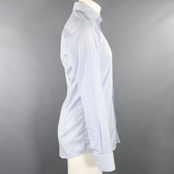 ETON Size S Light Blue White Checkered Cotton Spread Collar Long Sleeve Shirt - Picture 3 of 8